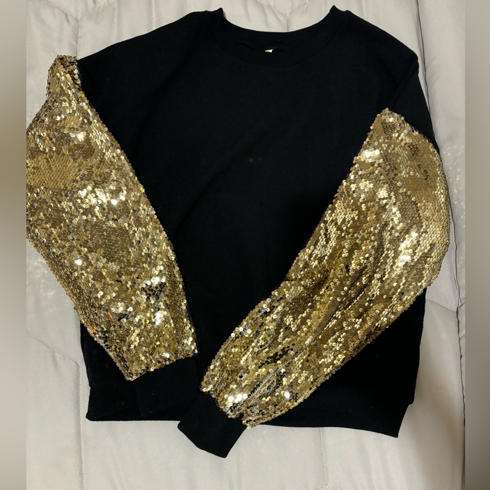Black sweater gold sequin sleeves